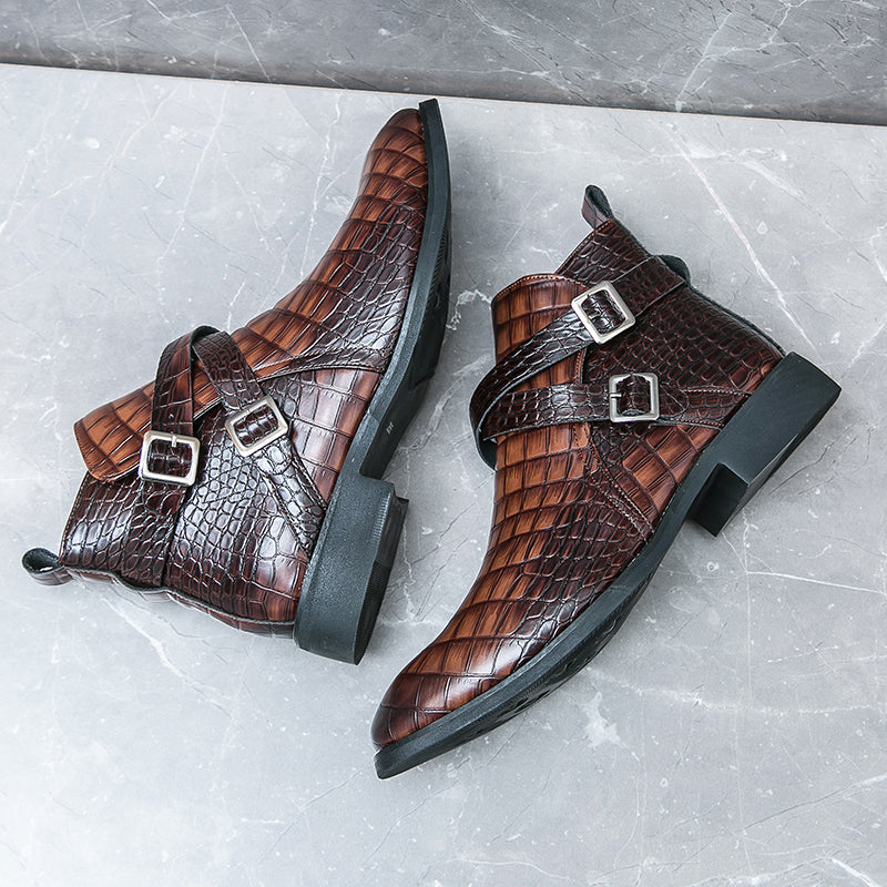 Reißverschluss geprägte High-Top-Lederschuhe Herren Vintage Martin Stiefel | 6805 