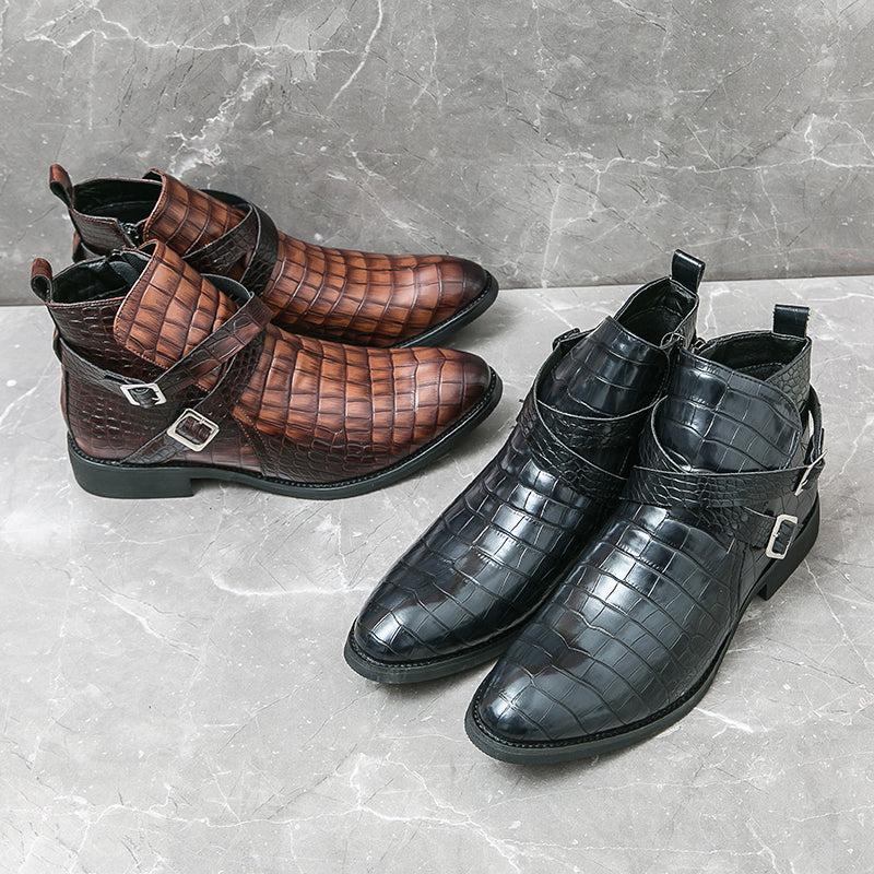 Reißverschluss geprägte High-Top-Lederschuhe Herren Vintage Martin Stiefel | 6805 