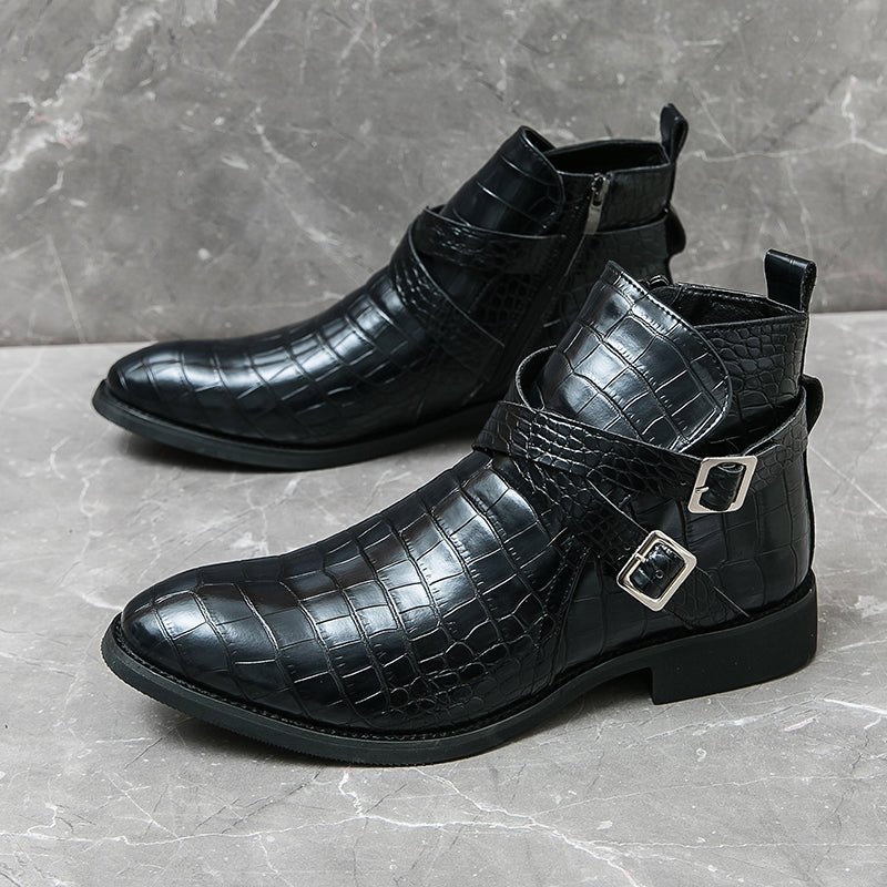 Reißverschluss geprägte High-Top-Lederschuhe Herren Vintage Martin Stiefel | 6805 