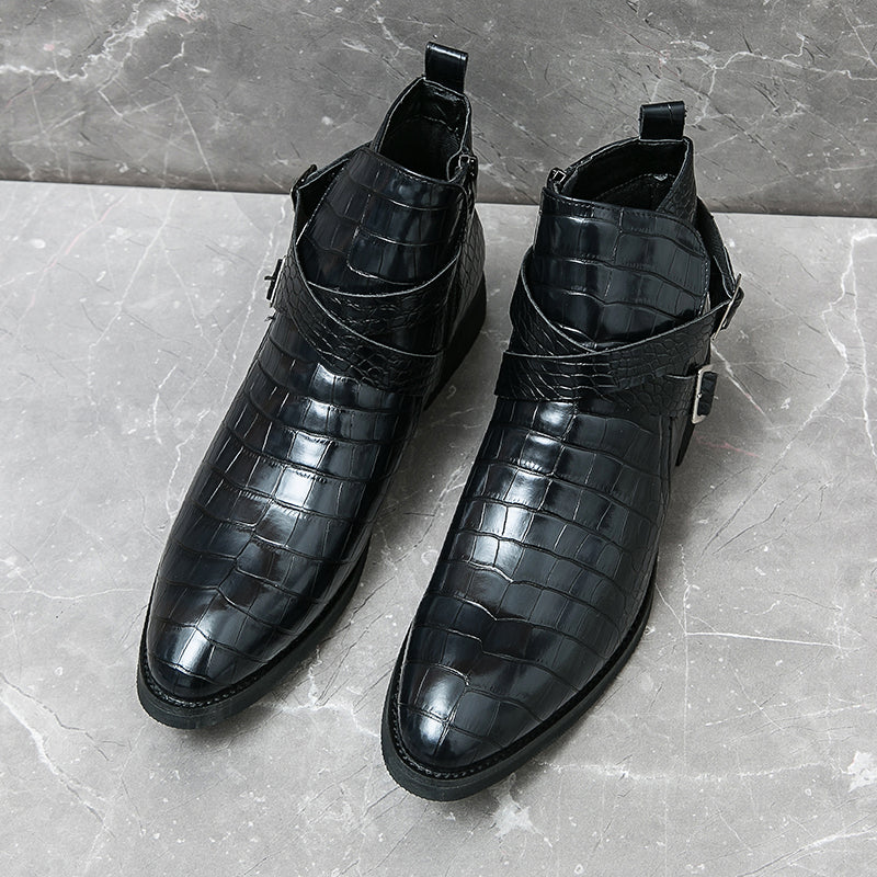 Reißverschluss geprägte High-Top-Lederschuhe Herren Vintage Martin Stiefel | 6805 