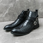 Reißverschluss geprägte High-Top-Lederschuhe Herren Vintage Martin Stiefel | 6805 