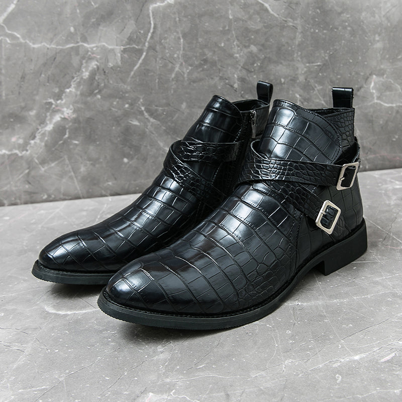 Reißverschluss geprägte High-Top-Lederschuhe Herren Vintage Martin Stiefel | 6805 