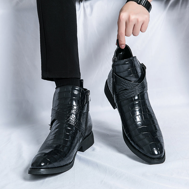 Reißverschluss geprägte High-Top-Lederschuhe Herren Vintage Martin Stiefel | 6805 