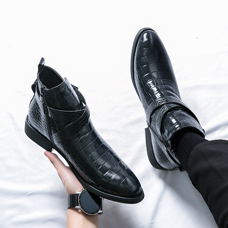 Reißverschluss geprägte High-Top-Lederschuhe Herren Vintage Martin Stiefel | 6805 