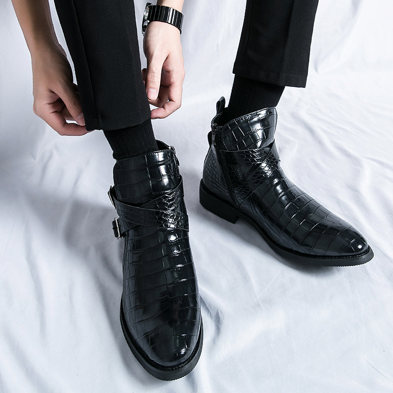 Reißverschluss geprägte High-Top-Lederschuhe Herren Vintage Martin Stiefel | 6805 