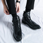 Reißverschluss geprägte High-Top-Lederschuhe Herren Vintage Martin Stiefel | 6805 