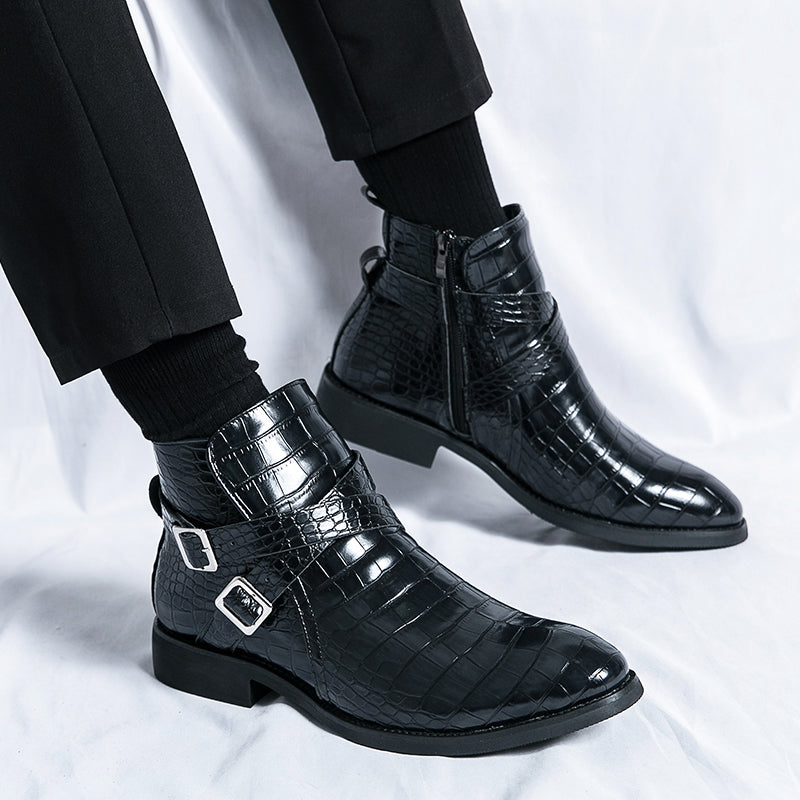 Reißverschluss geprägte High-Top-Lederschuhe Herren Vintage Martin Stiefel | 6805 