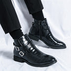 Reißverschluss geprägte High-Top-Lederschuhe Herren Vintage Martin Stiefel | 6805 