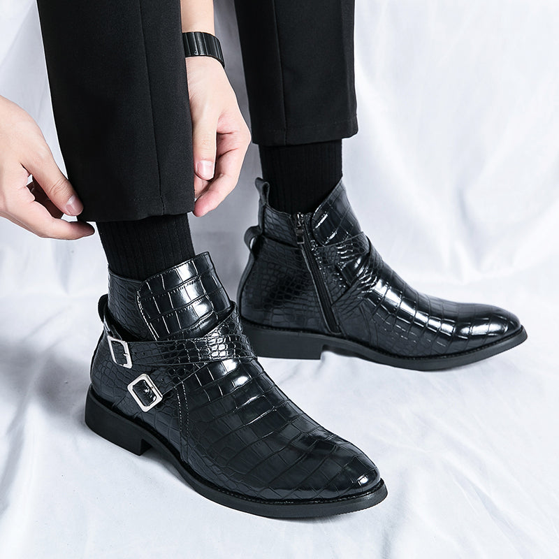Reißverschluss geprägte High-Top-Lederschuhe Herren Vintage Martin Stiefel | 6805 