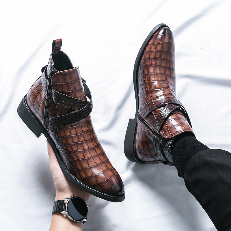 Reißverschluss geprägte High-Top-Lederschuhe Herren Vintage Martin Stiefel | 6805 