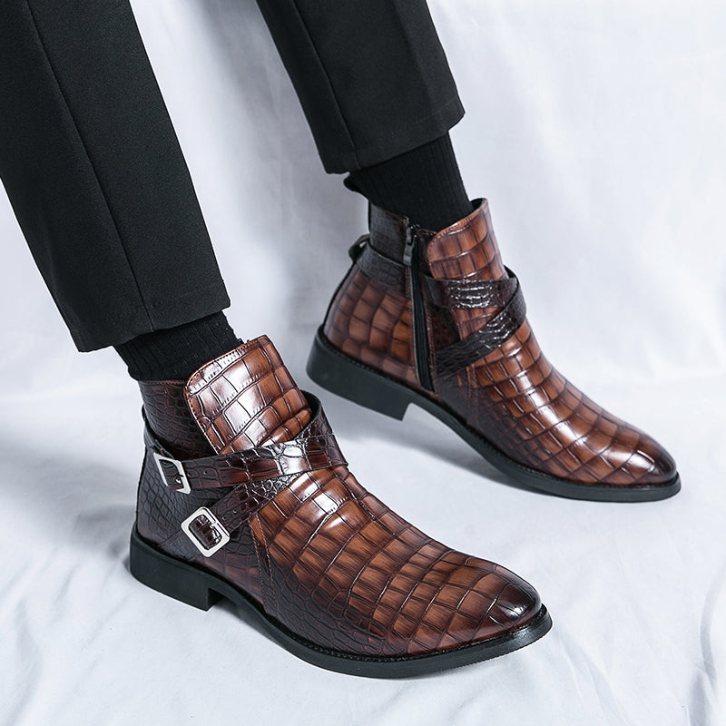 Reißverschluss geprägte High-Top-Lederschuhe Herren Vintage Martin Stiefel | 6805 