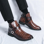 Reißverschluss geprägte High-Top-Lederschuhe Herren Vintage Martin Stiefel | 6805 