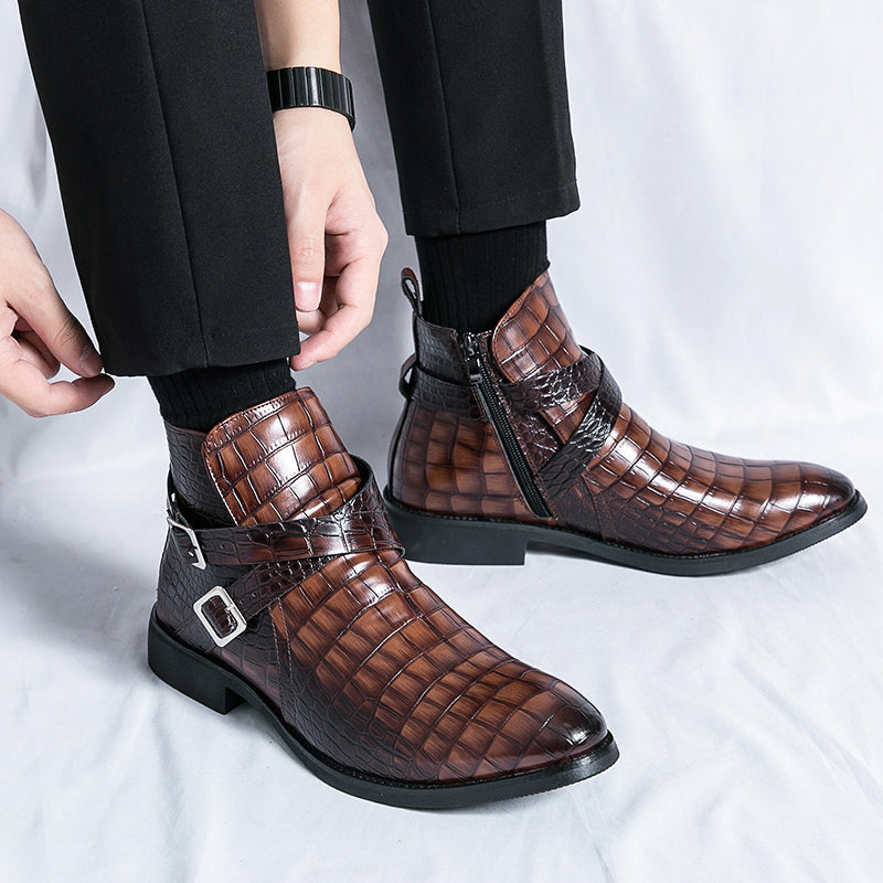 Reißverschluss geprägte High-Top-Lederschuhe Herren Vintage Martin Stiefel | 6805 