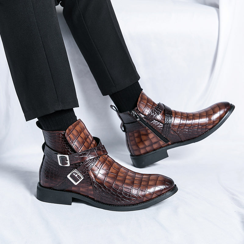 Reißverschluss geprägte High-Top-Lederschuhe Herren Vintage Martin Stiefel | 6805 