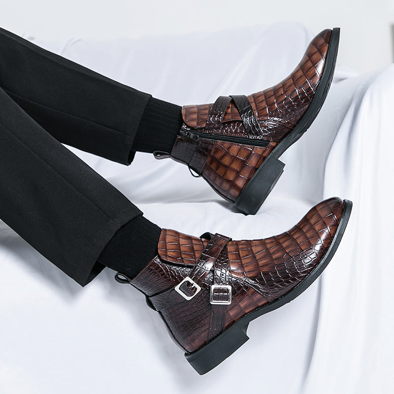 Reißverschluss geprägte High-Top-Lederschuhe Herren Vintage Martin Stiefel | 6805 