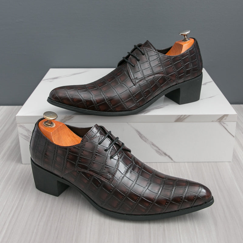 Herrenschuhe mit hohen Absätzen aus Leder – Schnürschuhe für formelle Hochzeiten und Business | 2722 