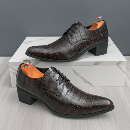 Herrenschuhe mit hohen Absätzen aus Leder – Schnürschuhe für formelle Hochzeiten und Business | 2722 