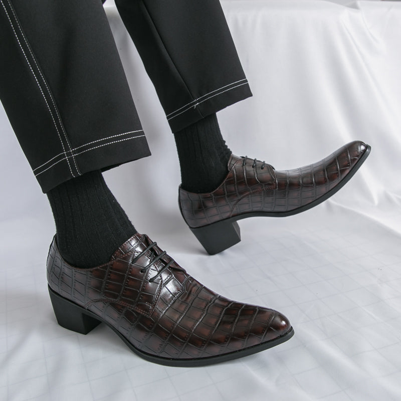 Herrenschuhe mit hohen Absätzen aus Leder – Schnürschuhe für formelle Hochzeiten und Business | 2722 