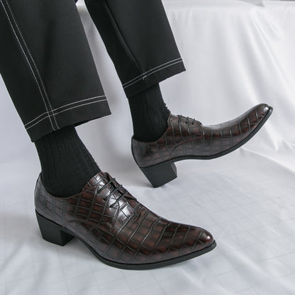 Herrenschuhe mit hohen Absätzen aus Leder – Schnürschuhe für formelle Hochzeiten und Business | 2722 