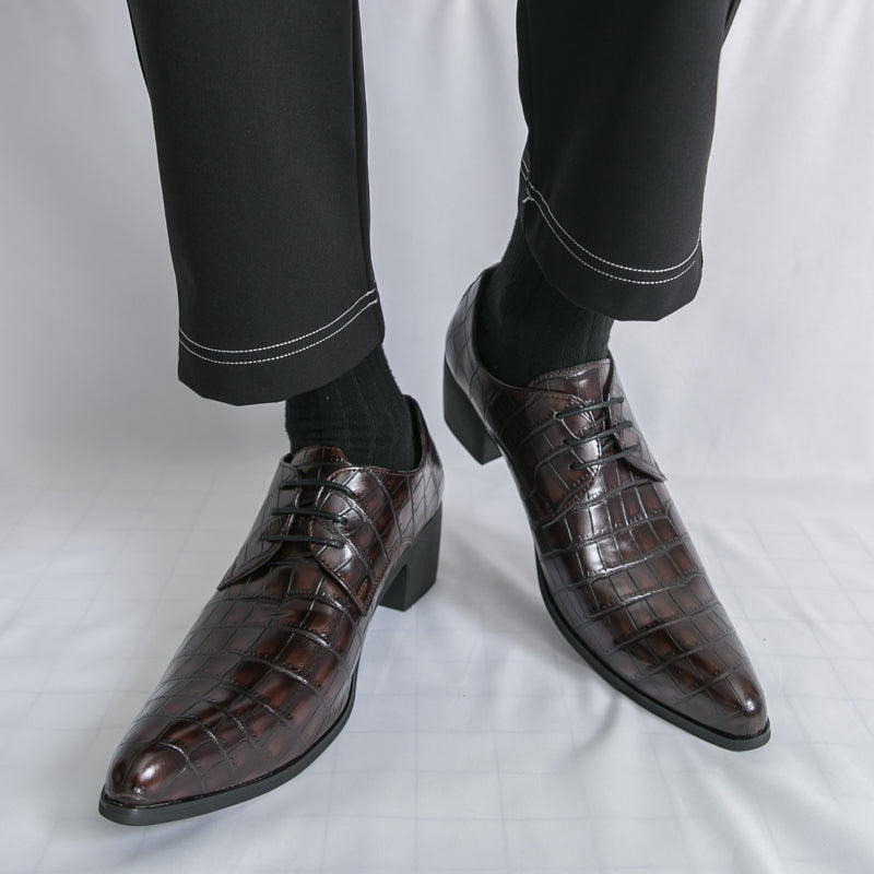 Herrenschuhe mit hohen Absätzen aus Leder – Schnürschuhe für formelle Hochzeiten und Business | 2722 