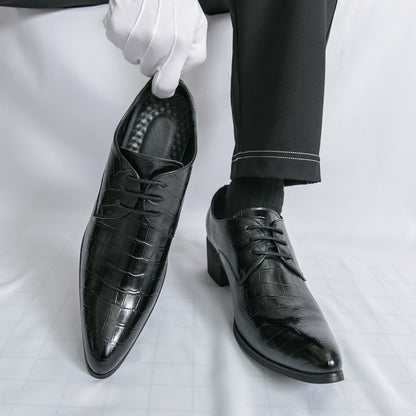 Herrenschuhe mit hohen Absätzen aus Leder – Schnürschuhe für formelle Hochzeiten und Business | 2722 