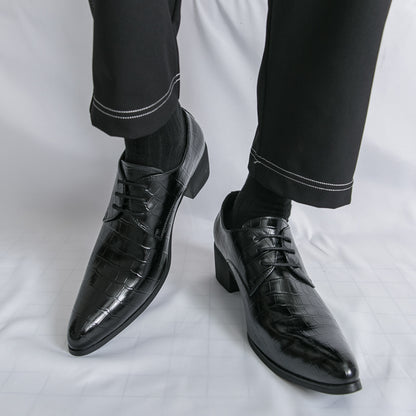 Herrenschuhe mit hohen Absätzen aus Leder – Schnürschuhe für formelle Hochzeiten und Business | 2722 