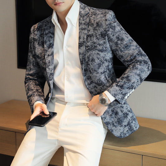 Men's Camouflage Print Slim Fit Blazer | Korean Style Single-Breasted Casual Sport Coat | DX6955