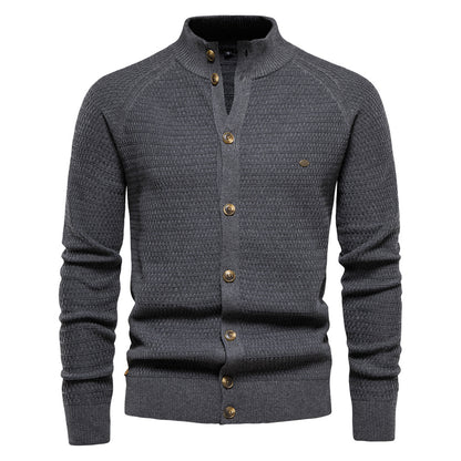 Herren Winter-Cardigan mit durchgehendem Reißverschluss – Strickoberteil aus hochelastischer Baumwolle mit Stehkragen | Y324 