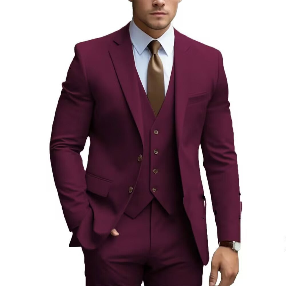 2026 Men‘s 3-Piece Suit Set | Loose Fit Wedding & Business Suit for Big & Tall Gentlemen | Cross-Border Formal Wear | SBT003