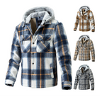 Hochwertige Winterjacke für Herren, karierte Wolle, schweres Übergrößenhemd, karierter Kapuzenmantel, Oversize-Oberteil | 88027 