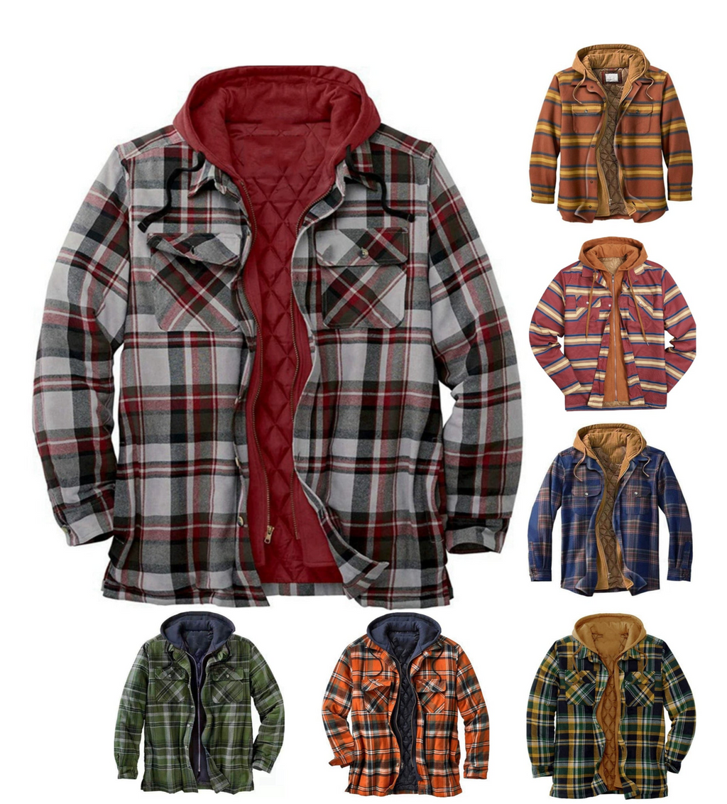 Herren-Flanelljacke mit Kapuze und Karomuster, leichte Thermo-Hemdjacke mit Reißverschluss für Herbst und Winter – gemütliche und weiche Oberbekleidung | SY0004 