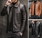 Herren PU-Lederjacke Mäntel Hochwertige Business Pelzkragen Leder Bomber Warme Jacke | 2053 