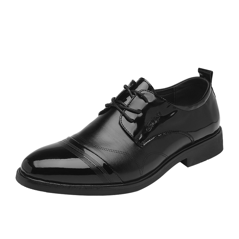 Chaussures décontractées en cuir PU brillant noir pour hommes, bottes confortables pour événements, mariages, affaires, formelles | 28008 