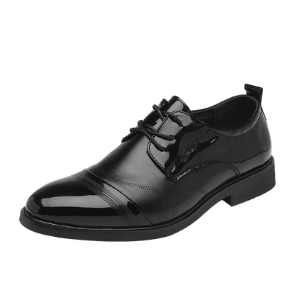 Chaussures décontractées en cuir PU brillant noir pour hommes, bottes confortables pour événements, mariages, affaires, formelles | 28008 