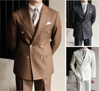 Hochwertiger zweiteiliger Slim Fit Zweireiher Anzug Einfarbig Steigendes Revers Doppelschlitze für Herren | S01 