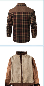 Herren Patchwork Cord Karo Hemd Jacke Übergröße Samtgefüttert Lässiges Winteroberteil | 3251 