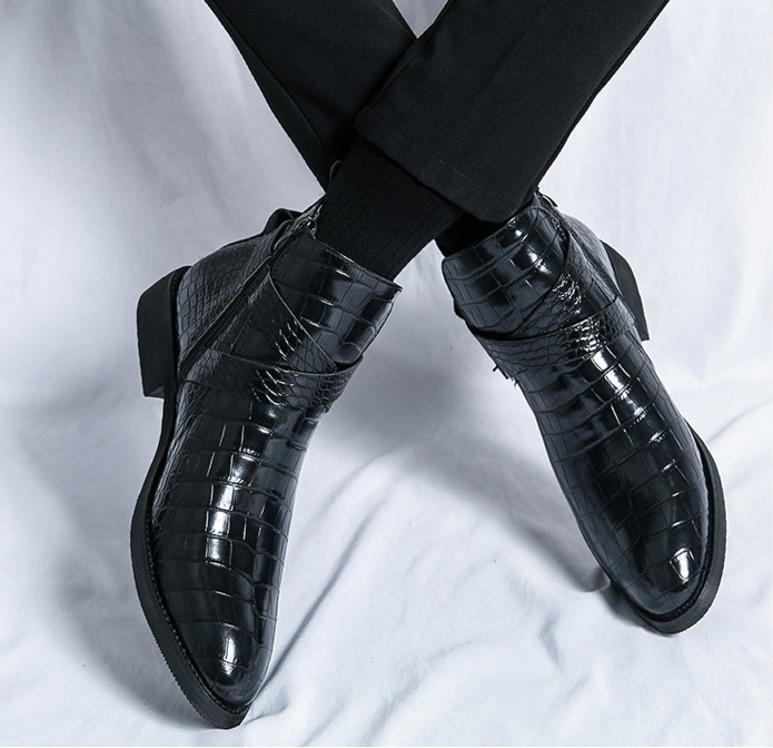 Reißverschluss geprägte High-Top-Lederschuhe Herren Vintage Martin Stiefel | 6805 