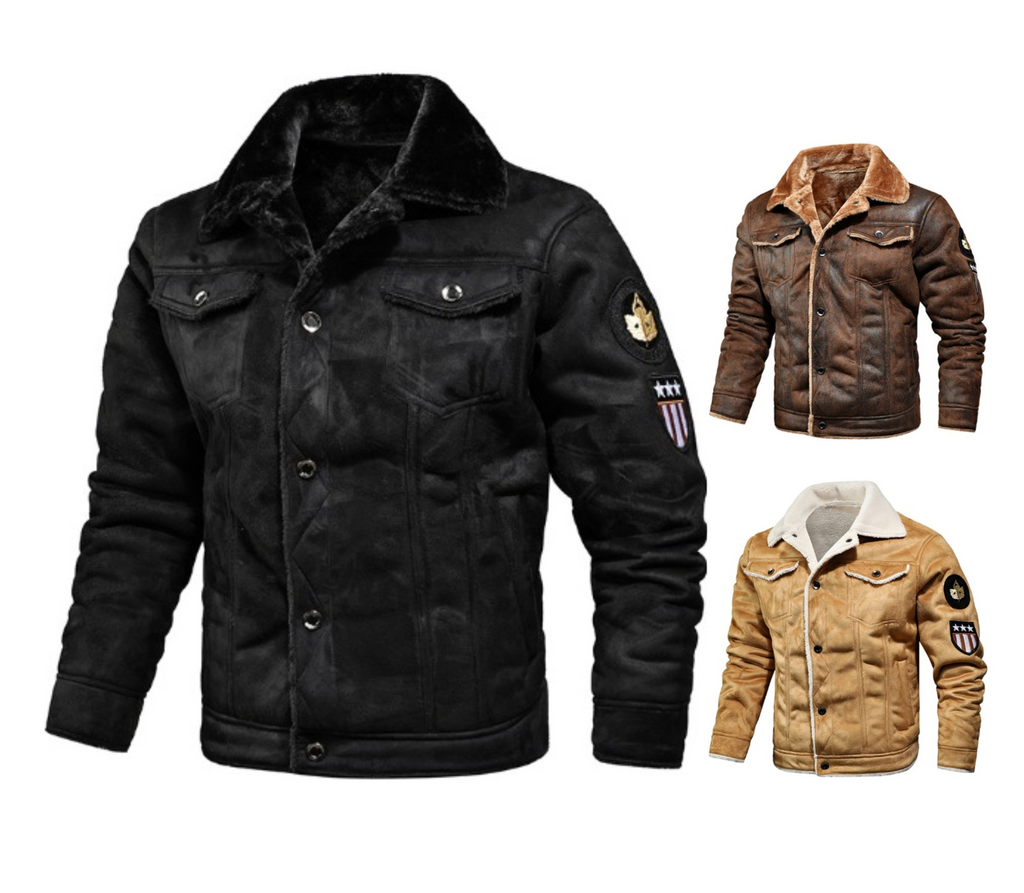 Herren Winterpelzmantel - Warme Fleece-Samt- &amp; weiche Leder-Thermojacke für draußen | 821 