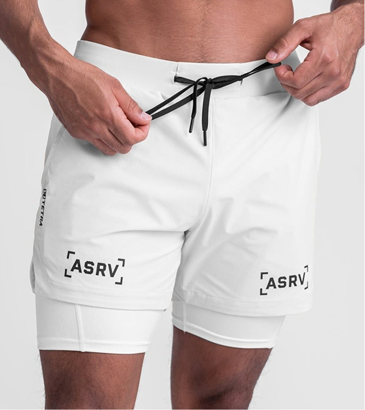 Neue Doppeldecker-Laufshorts Fitness Workout Bermuda Schnelltrocknende Kurze Hosen Unterteile | K-55 