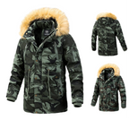 Vielseitige Camouflage-Militärjacke für Herren mit Fleecefutter, Pelzkapuze und mehreren Taschen 