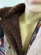 Herren-Fleece-Sherpa-Vintage-Jacke im Azteken-Stil, Übergröße, Reißverschluss und Knopfleiste, dicker taktischer Winter-Cargomantel mit Reverskragen 