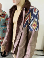 Herren-Fleece-Sherpa-Vintage-Jacke im Azteken-Stil, Übergröße, Reißverschluss und Knopfleiste, dicker taktischer Winter-Cargomantel mit Reverskragen 