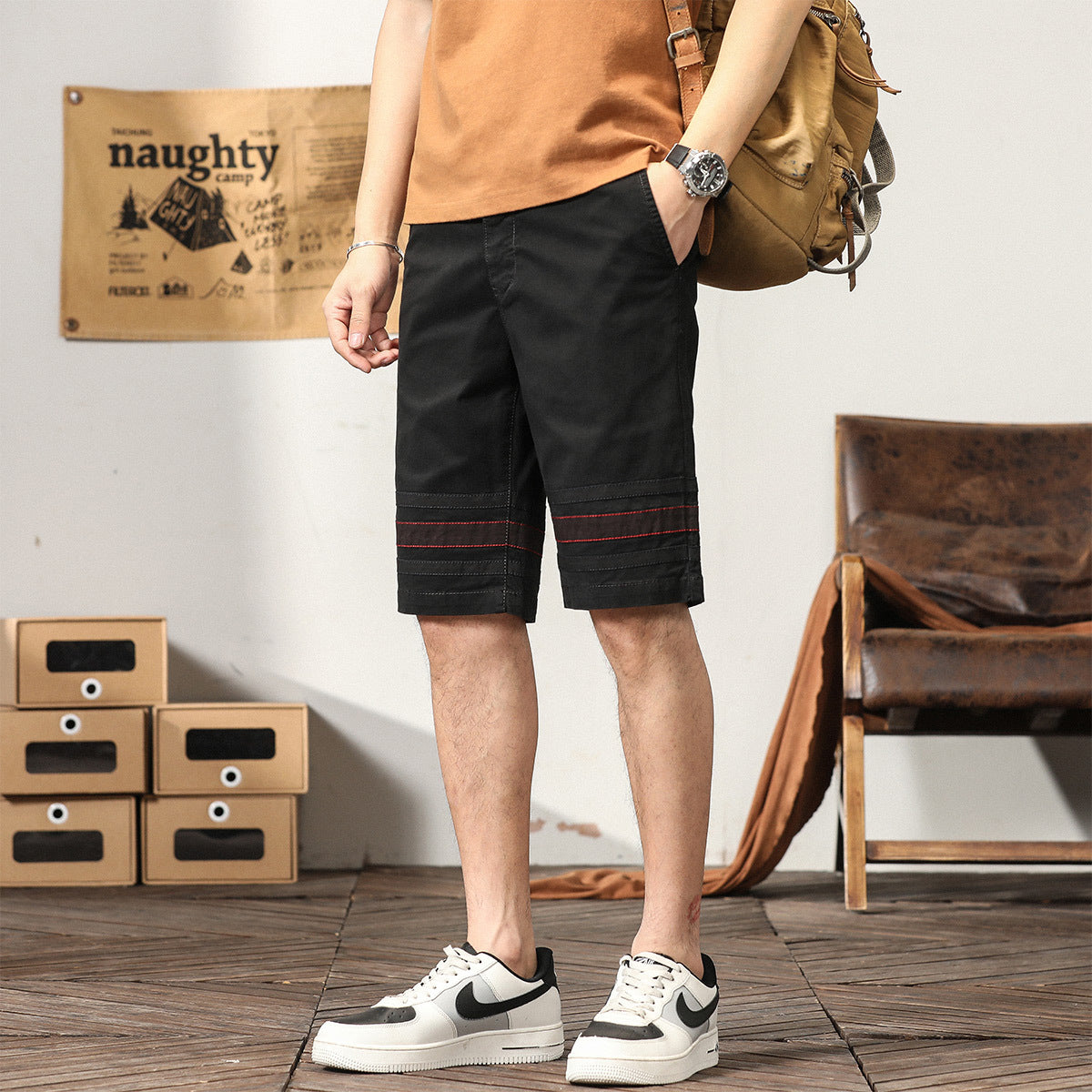 Pantaloncini cargo aderenti alla moda casual da uomo, corti e atletici | G3612 