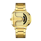 BESTWIN Men‘s Gold U-Shape Digital Chronograph Watch | Fashion Oval Dress Timepiece with Stainless Steel Bracelet | 988