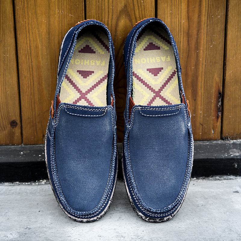 Herren Slipper aus gewaschenem Canvas | Atmungsaktiv, rutschfest, klassischer Deck-Stil | 8806 