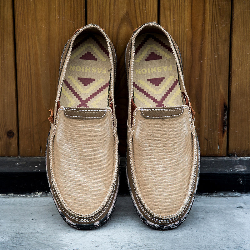 Herren Slipper aus gewaschenem Canvas | Atmungsaktiv, rutschfest, klassischer Deck-Stil | 8806 