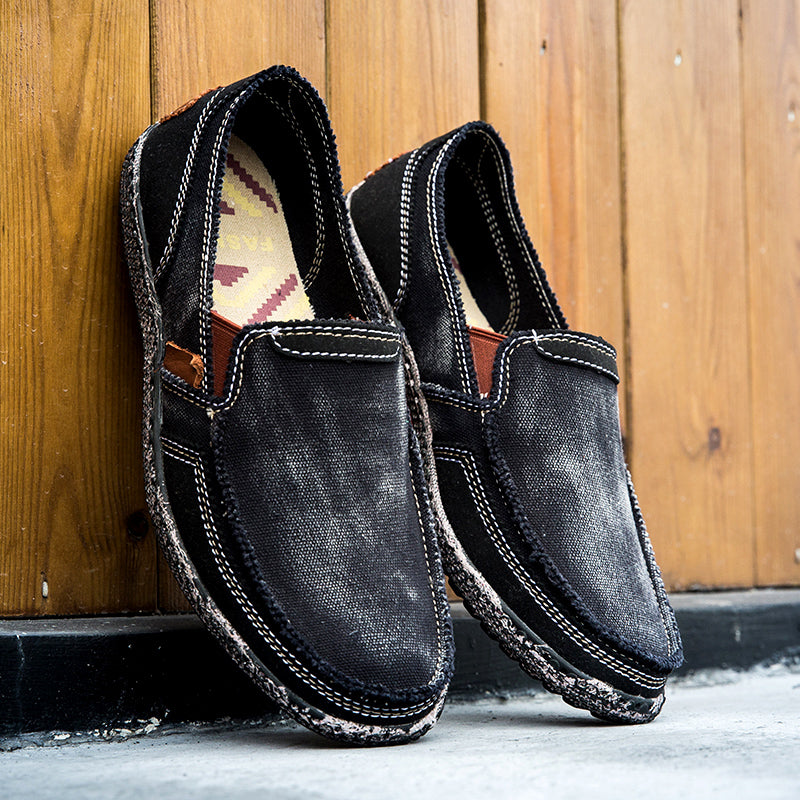 Herren Slipper aus gewaschenem Canvas | Atmungsaktiv, rutschfest, klassischer Deck-Stil | 8806 