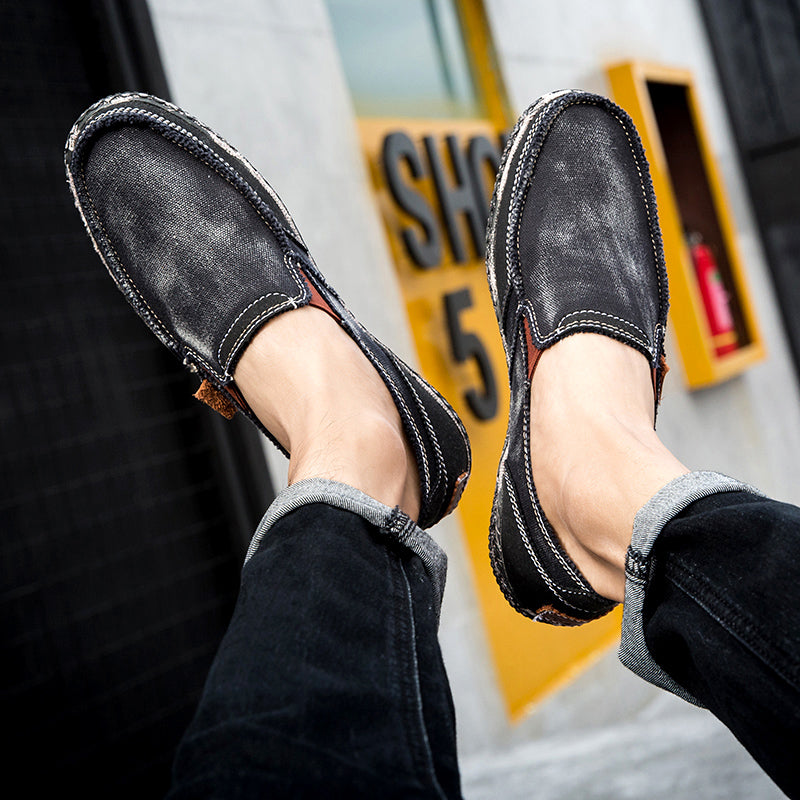 Herren Slipper aus gewaschenem Canvas | Atmungsaktiv, rutschfest, klassischer Deck-Stil | 8806 