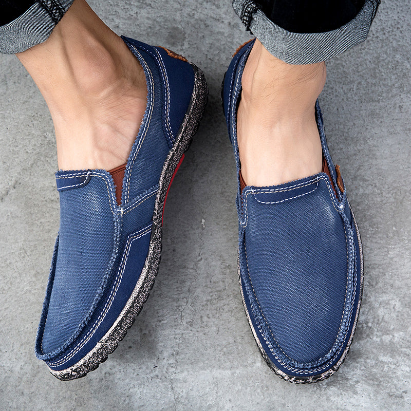 Herren Slipper aus gewaschenem Canvas | Atmungsaktiv, rutschfest, klassischer Deck-Stil | 8806 