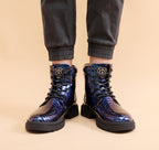 Britische Lederstiefel für Herren – Martin-Freizeitstiefel mit Schlangenmuster-Imitat | 797 